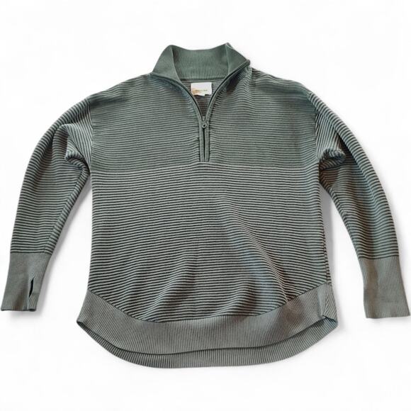aerie Tops - OFFLINE Aerie Real Me Ribbed Quarter Zip Sweater Athleisure Loungewear Green S